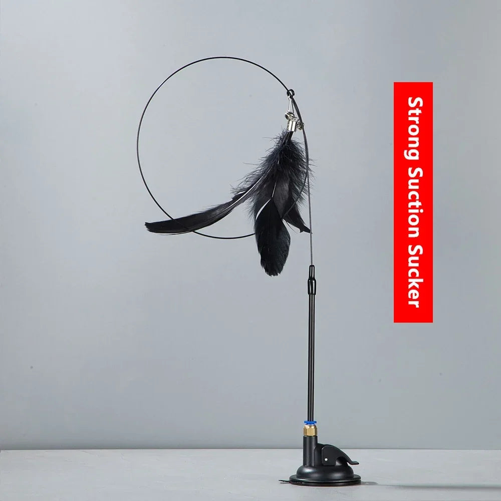 Jouet à plumes interactif pour chat avec ventouse et clochette
