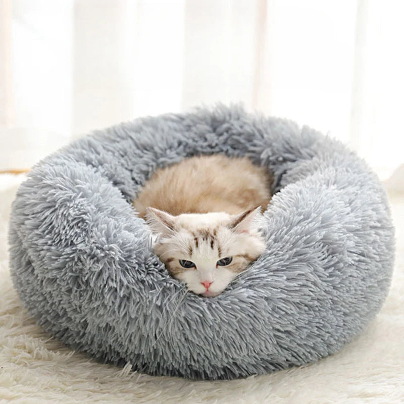 Panier pour chat en peluche douce | Lit rond chaud, détachable et lavable
