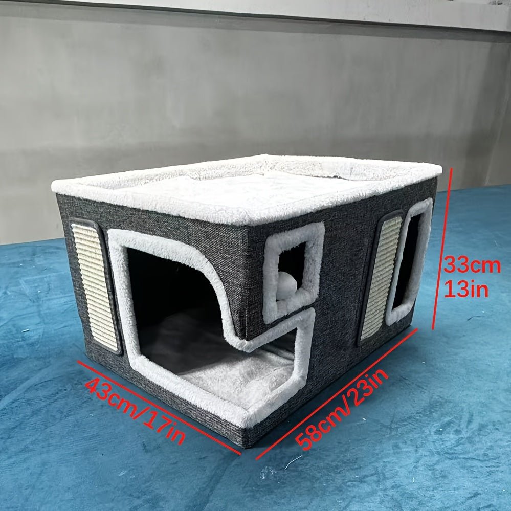 Lit double étage pour chats | Cabane confortable avec griffoir et base antidérapante